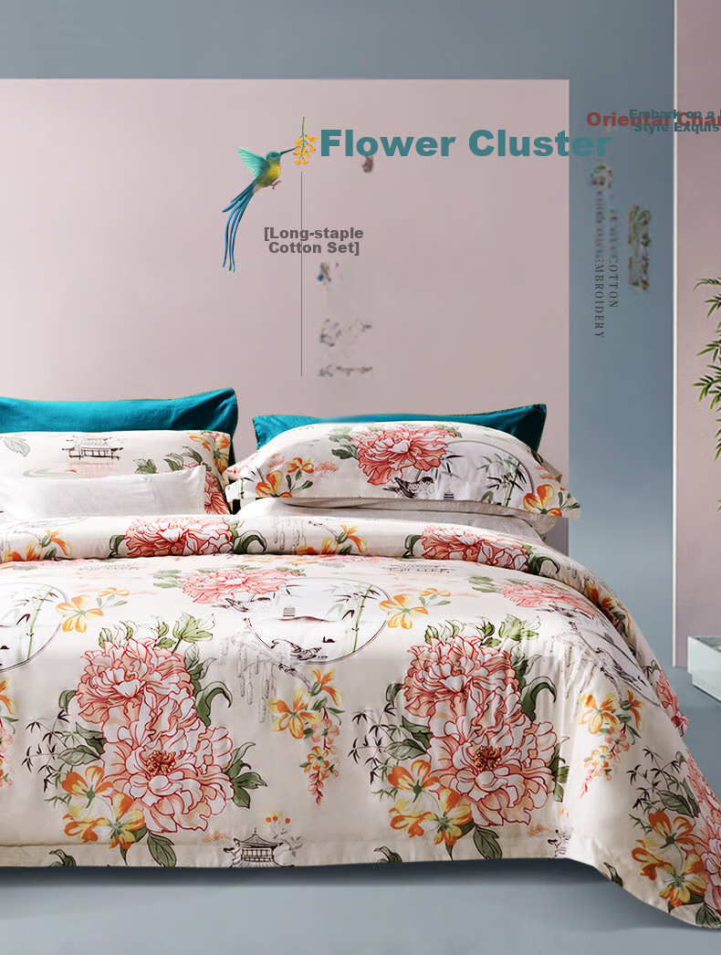 FUANNA Cotton Bedding Set, 4 Pieces, 60s 100% Pure Cotton Bed Sheet And Duvet Cover, Double Bed, 230*229cm, Purple Jade 1