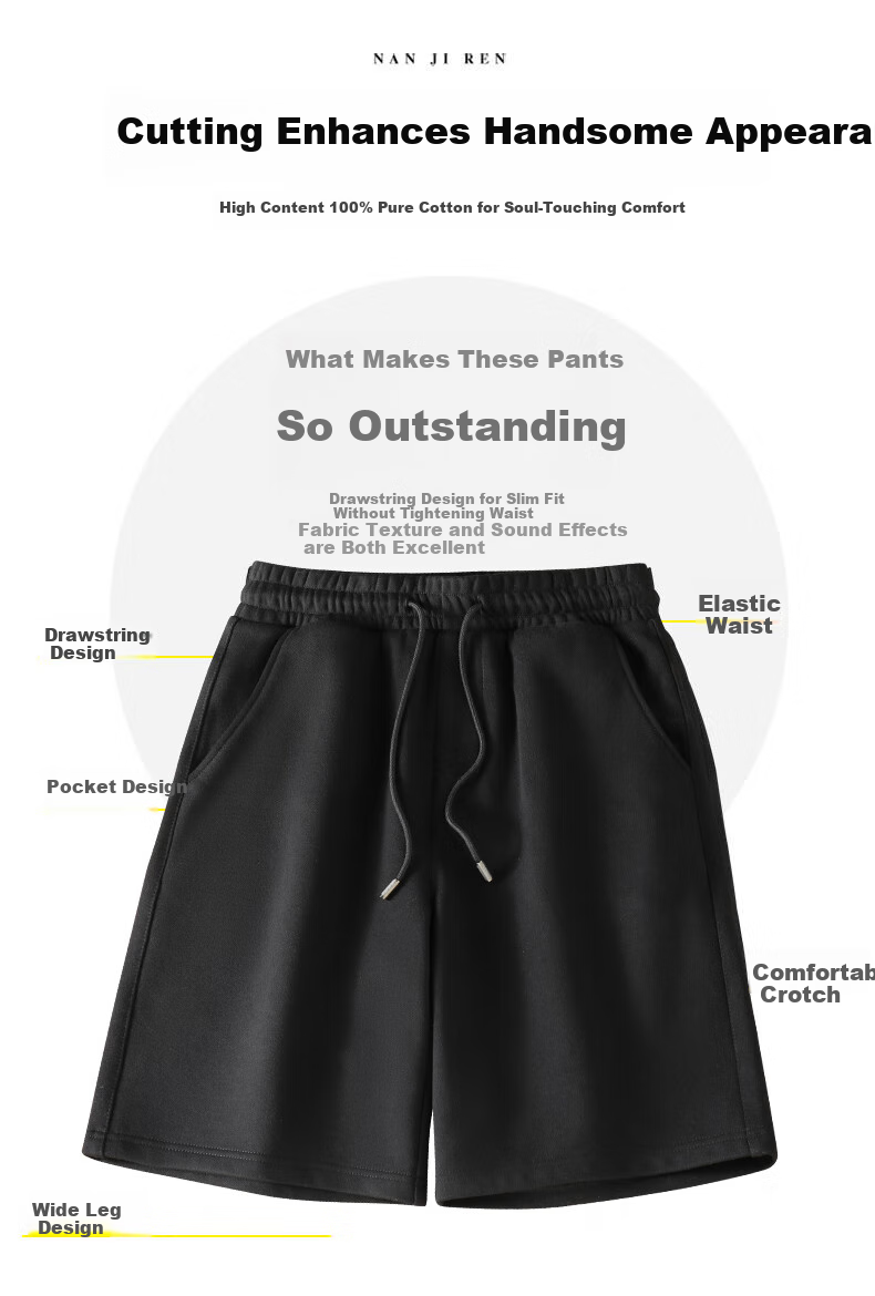 Jeanswest Cotton Shorts for Men, Summer Youth Trendy Brand, Loose-Fitting Large Size, Casual Mid-Length Pants for Outdoor Wear, Men's Gray Beach Shorts B 2