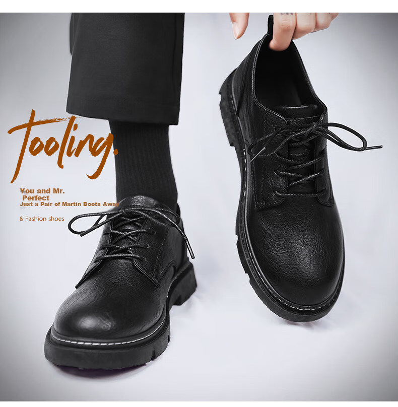 Huili (Warrior) Men's Shoes, Business Casual Footwear, Versatile Lace-Up Leather Shoes for Men, Style 0650, Black, Size 40 3