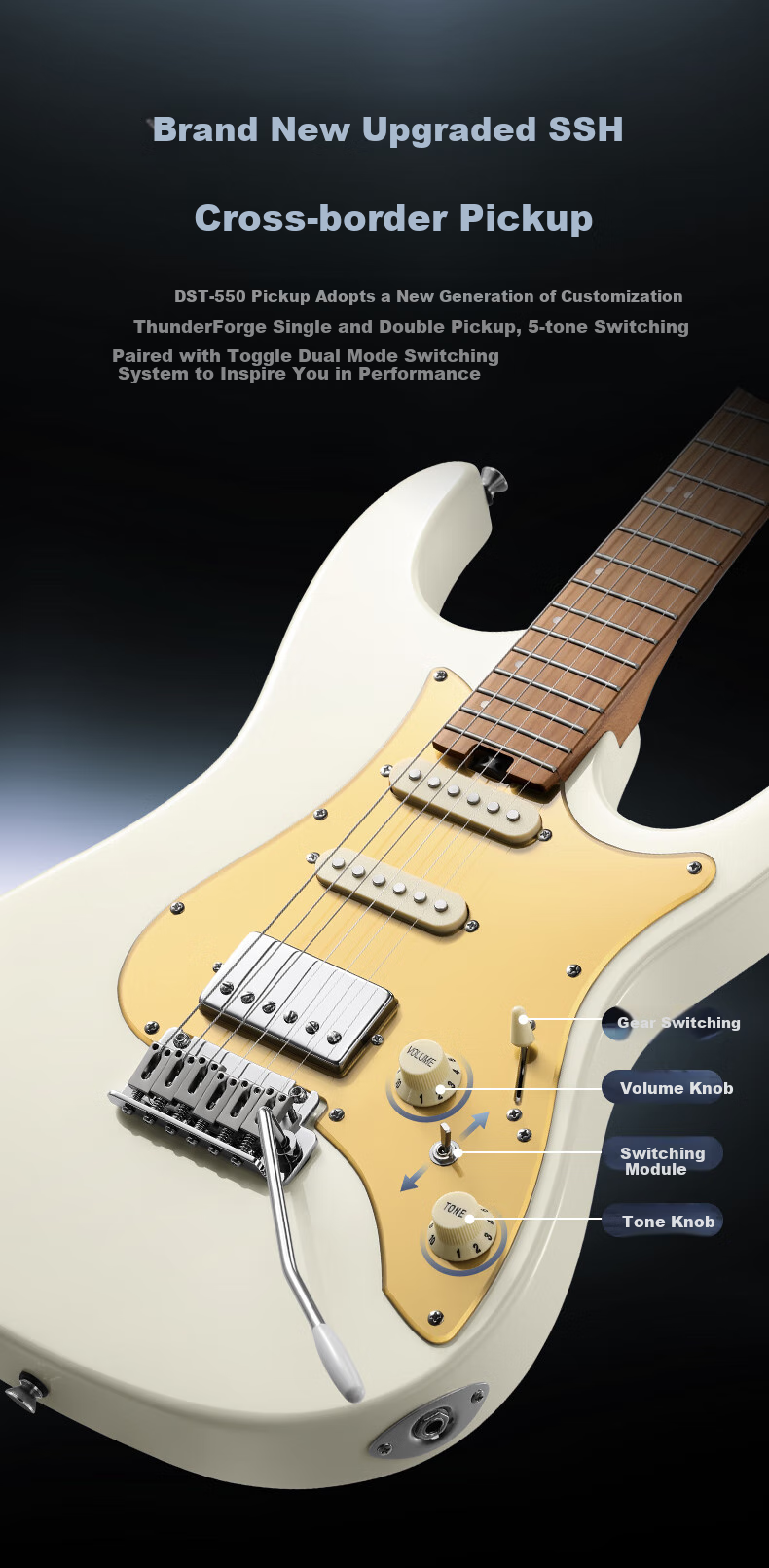 DONNER DST 550 Electric Guitar for Beginners, Intermediate Level, Adults, Men And Women, Electronic Guitar for Rock Music, Tiger Pattern Amber 5