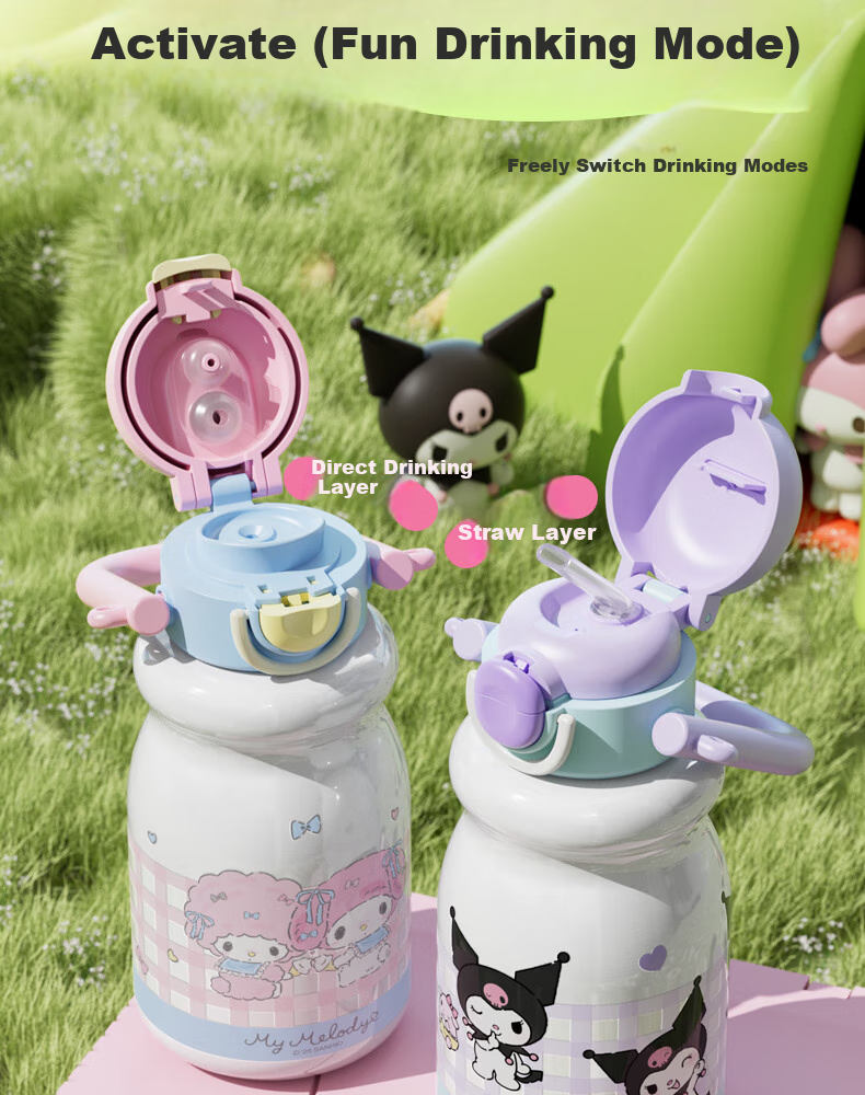 SANRIO Water Bottle, 316 Stainless Steel Insulated Cup, Hot And Cold Cup, 540ML Capacity, Dual-Use Children's Water Bottle, 2556 Kuromi 7