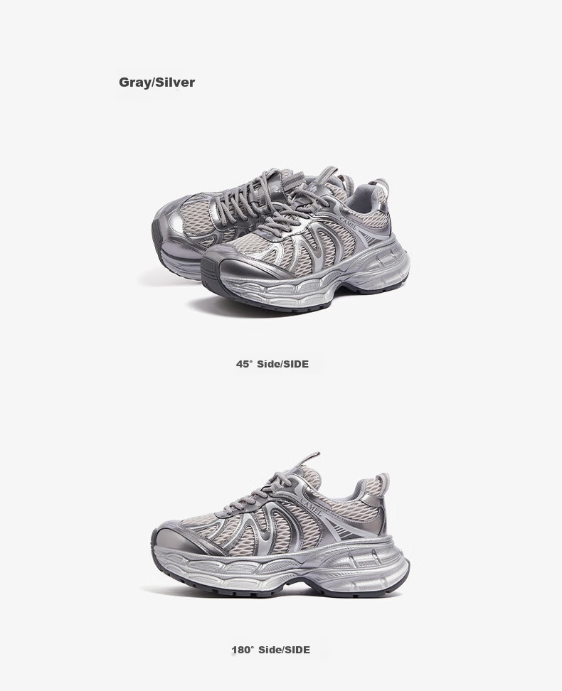 CAMEL [Dilireba's Same Style] Silver Moon 2nd Generation Dad Shoes Women Casual Shoes L25A283148 Gray/Silver 36 30