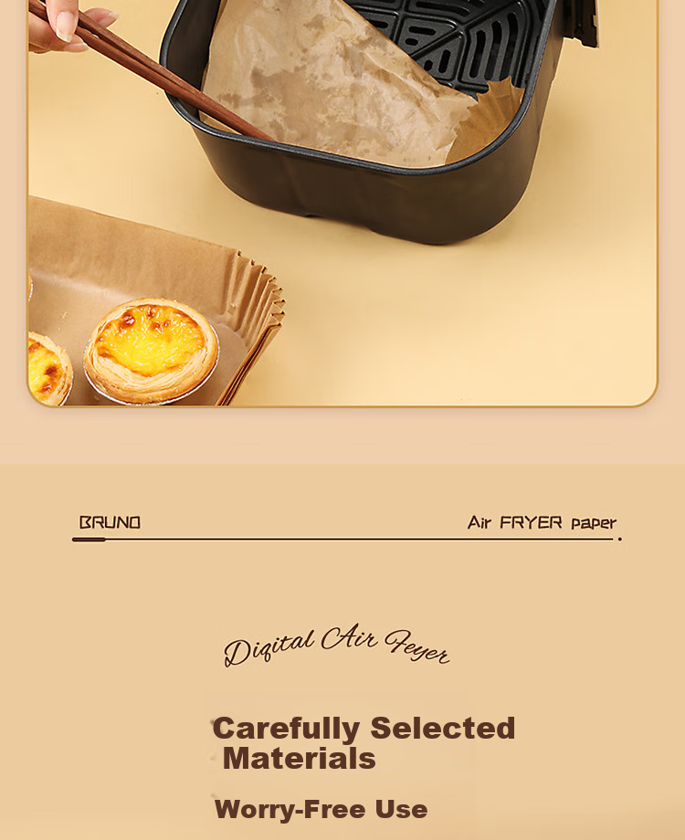 BJ Air Fryer Baking Oil-Absorbing Paper, 16cm, 100 Sheets, Disposable Paper Trays, Non-Stick Oven Liners, Camping Oil-Proof Paper 9