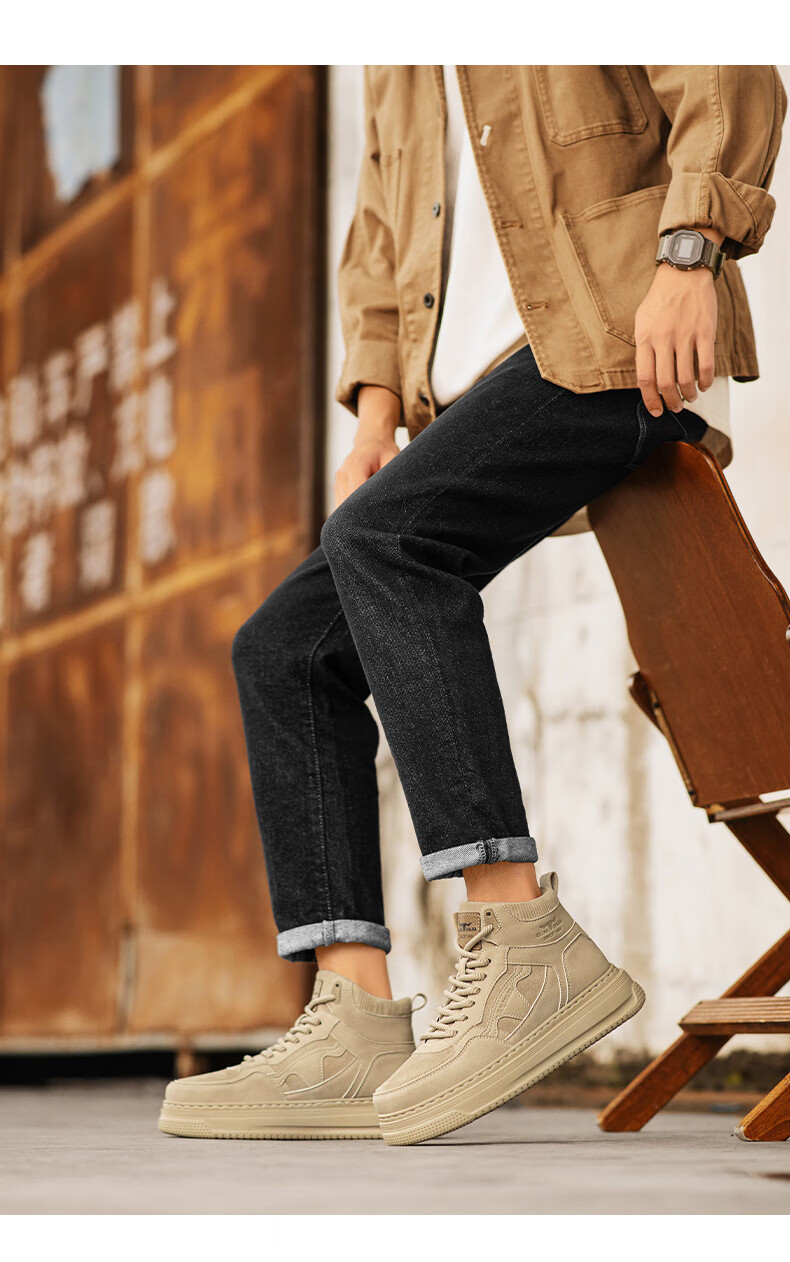 Bull Family Martin Boots Men Autumn Winter New High-Top Sports Casual Shoes Trendy Fashion Thick-Soled Height-Increasing Men's Work Boots 19