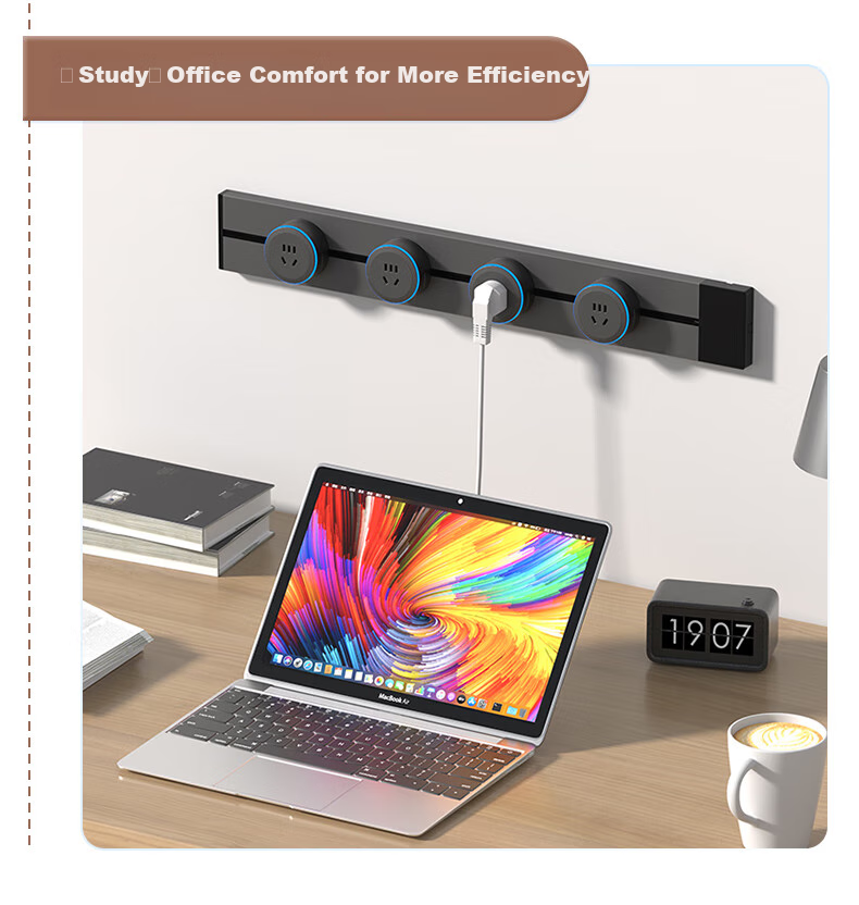 Lenovo Surface-Mounted Track Socket, Movable Wall Power Strip, Wall-Mounted Sliding Rail Socket, No Drilling Required, 50cm Track + 3 Five-Hole Sockets, Storm Gray 9