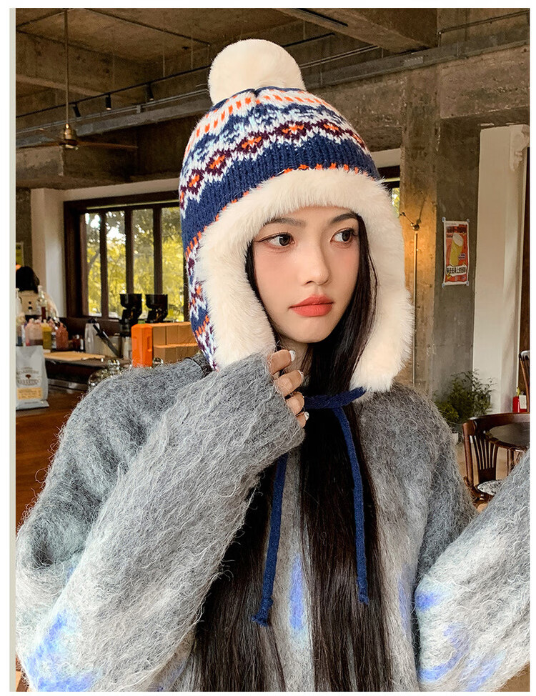 XUEXIMAN Fair Island Women's Winter Northeast Cold-Resistant Ear Protection Knitted Cotton Hat Windproof Harbin Travel Warm Lei Feng Hat 2