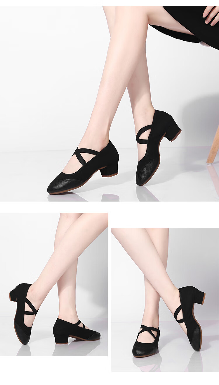 Teslita Red Dance Shoes Women Soft Sole Middle-Aged and Elderly Adult Mid-Heel Square Dance Canvas Shoes Black 9