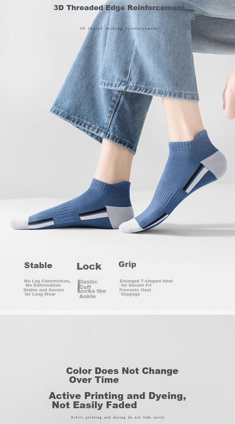 Yimian Men's Socks, Summer Thin Boat Socks, 100% Pure Cotton, Antibacterial And Odor-Resistant, Solid Color Sports Style Trendy Short Tube, 8 Pairs 13