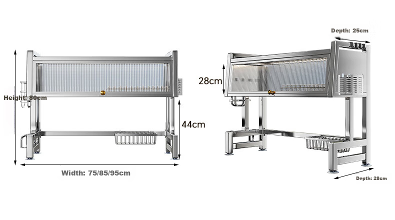 Shuaishi Kitchen Storage Rack, Stainless Steel Sink Shelf, Dish Organizer, Basin Drainer, with Cabinet Doors, 95cm Long 18