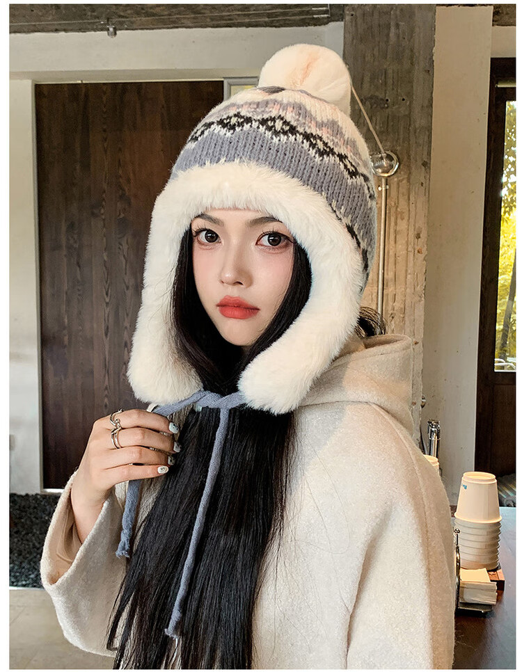 XUEXIMAN Fair Island Women's Winter Northeast Cold-Resistant Ear Protection Knitted Cotton Hat Windproof Harbin Travel Warm Lei Feng Hat 7