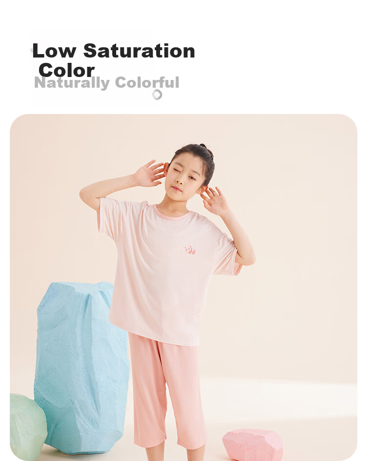 Hodo Children's Pajamas, Youkesi 5A Antibacterial Short-Sleeve Capri Pants, Boys And Girls Air Conditioning Loungewear, J3312 Cherry Pink, Size 160 11