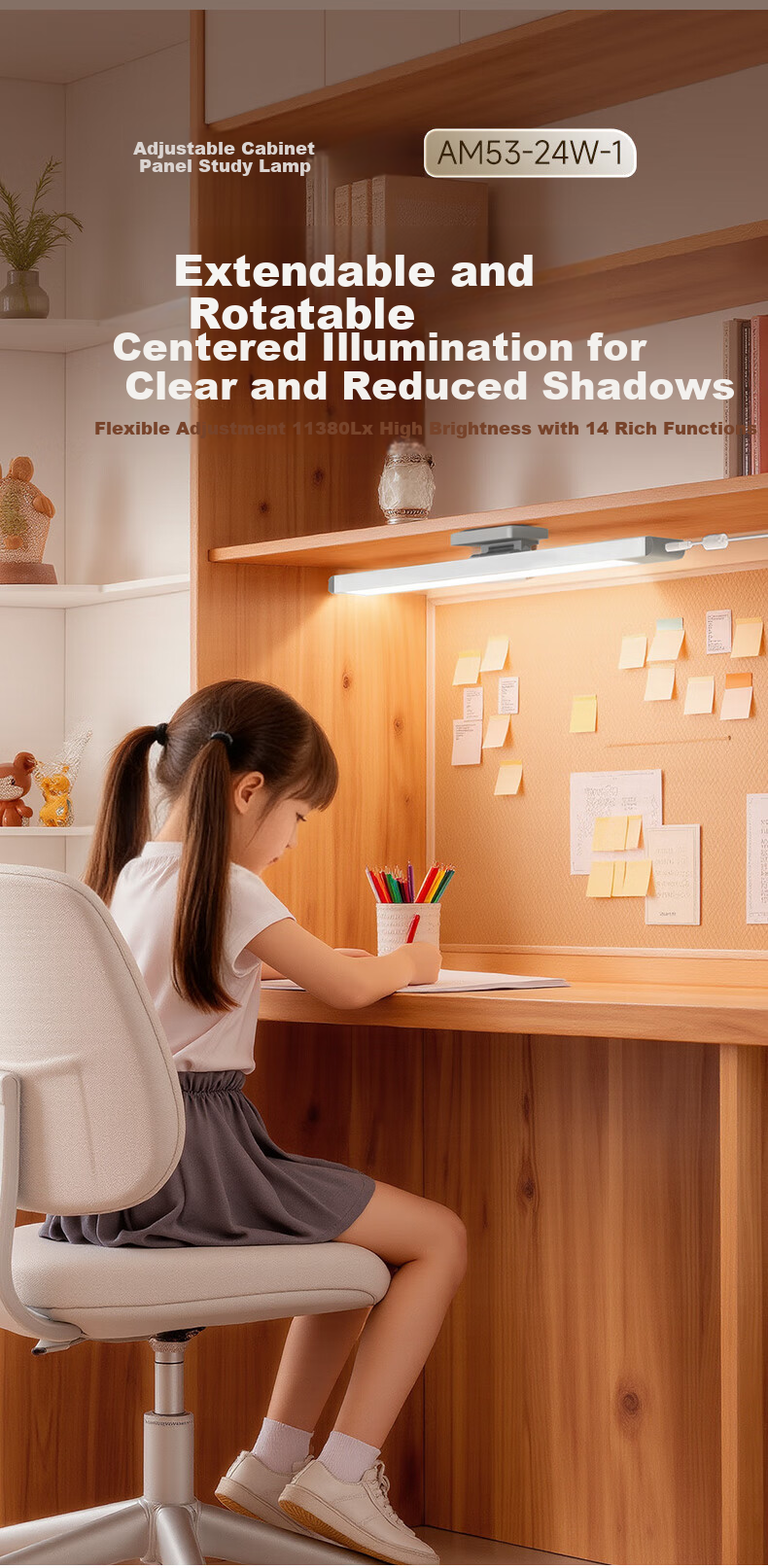 Haishibao Eye Protection Desk Lamp with Magnetic Suction, Wall-Mounted Full Spectrum Lamp for Study, Cool Light for Bunk Beds And Cabinets AM53-24W 3