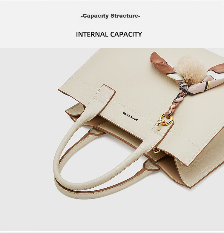 Pierre Cardin Top-Grain Leather Women's Handbag, Shoulder Crossbody Mom Bag, Holiday Birthday Gift, Milk Tea Color, Gift Box Included 3