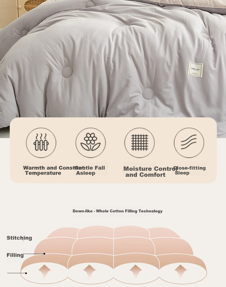 Grace Fiber Comforter Duvet Insert for Single Student Dormitory, All Seasons Spring And Autumn Quilt, 5 Jin (2.5 Kg), 150x200cm, Dark And Light Gray 8