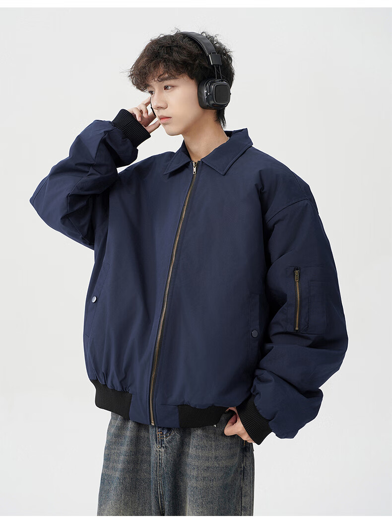 MMOPTOP Men's American Style Flight Jacket Autumn Winter Fashion Loose Casual Coat MJK10 Navy Blue 3XL 11