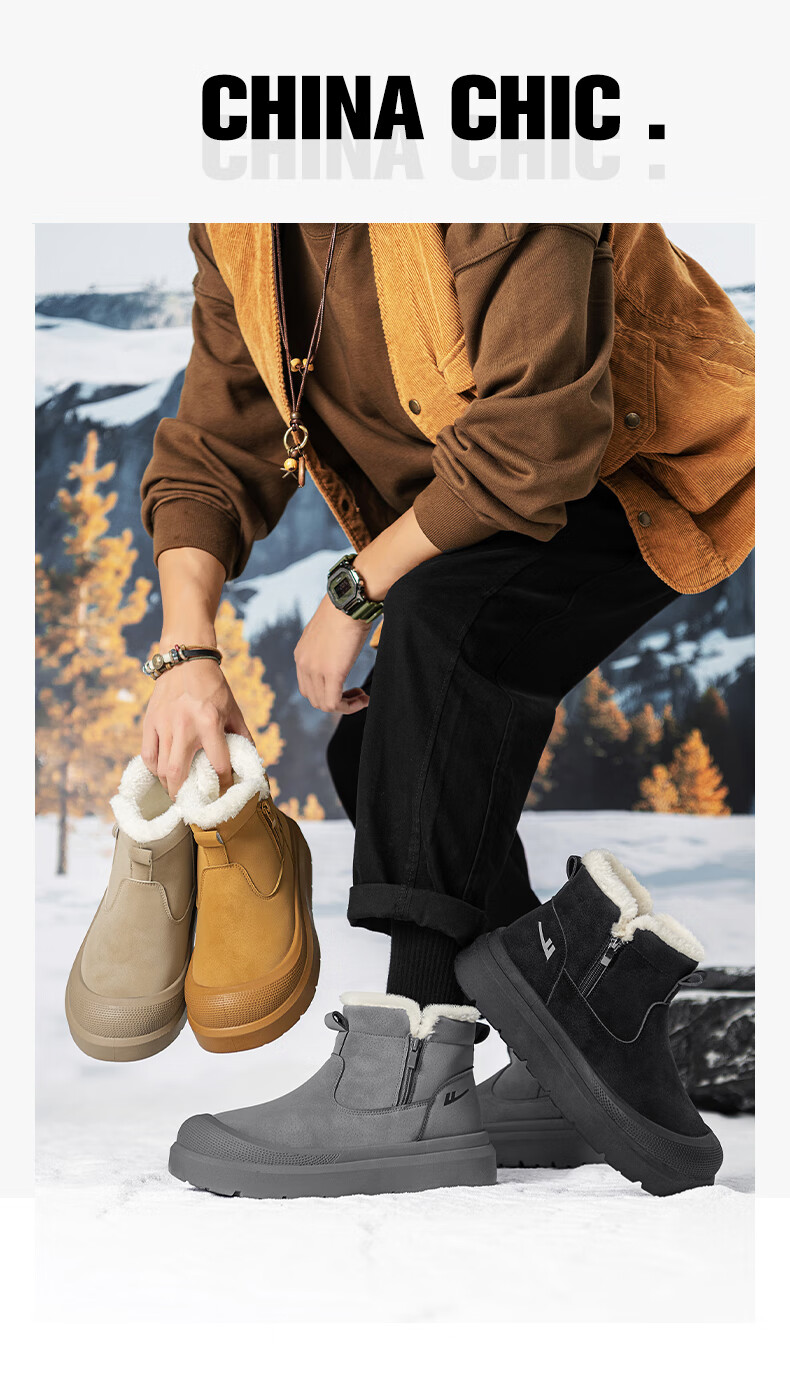 Warrior Men's Snow Boots 2025 Autumn Winter New Men's Cotton Shoes Fleece Lined Thickened Warm Casual Shoes Black 39 1