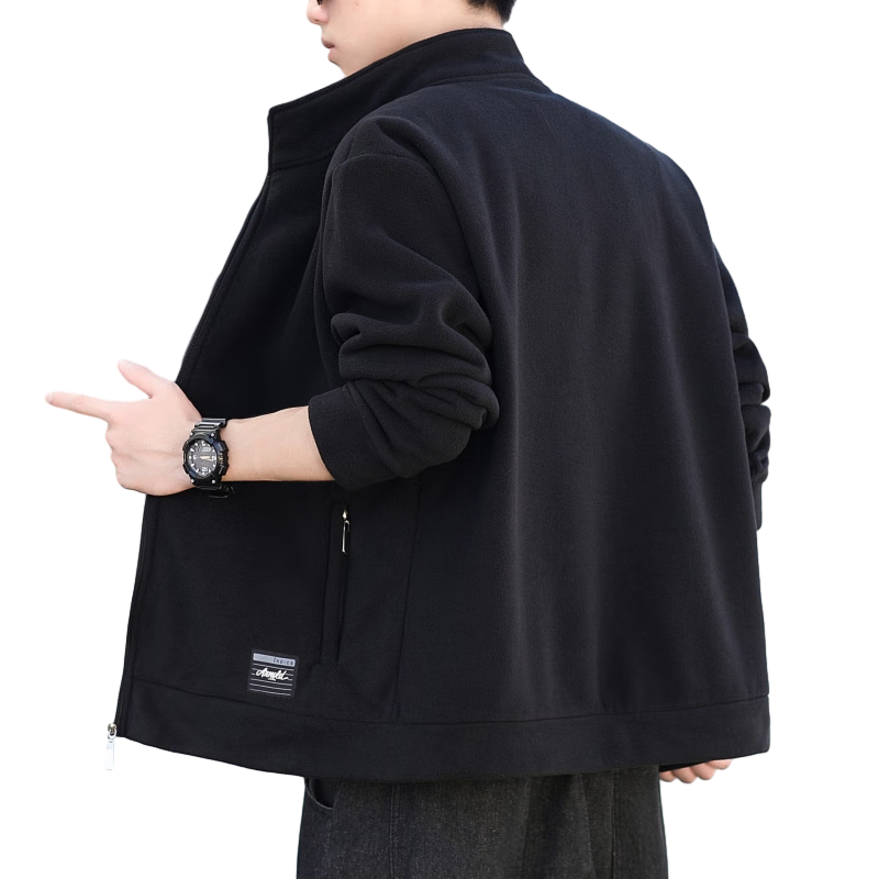 PLAYBOY Men's Jacket, Autumn Stand-Collar Fleece Coat, Loose Casual Outerwear, Dark Gray, 2XL