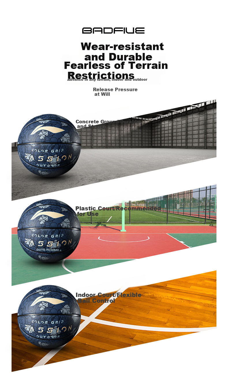 Li-Ning Basketball, Size 7, Adult Competition, Indoor And Outdoor Use, Non-Slip, Wear-Resistant, for Cement Courts, Youth Standard Size 7 Basketball, Blue Color 4