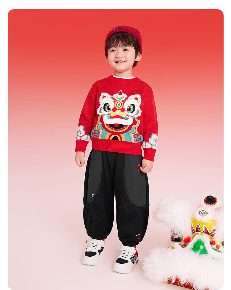 Balabala Kids Red Sweater Boys Girls Toddler Baby Autumn Winter New Year Knitwear Festive Outfit 2
