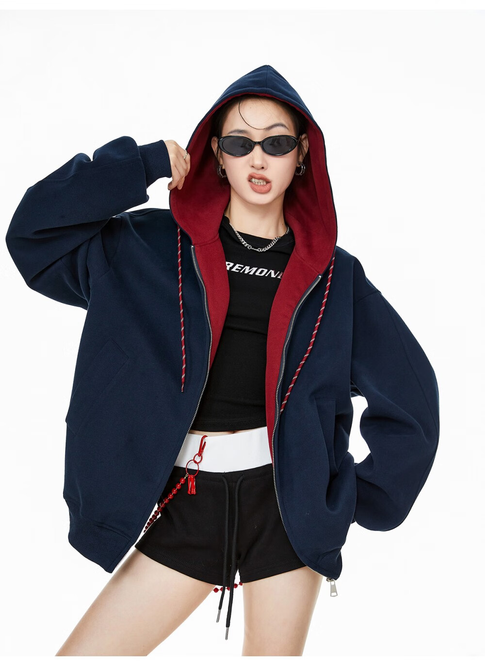 ICH MODE Women's Hoodie American Vintage Loose Fit Zip-up Sweatshirt Spring Autumn New Light Heather Gray L 10