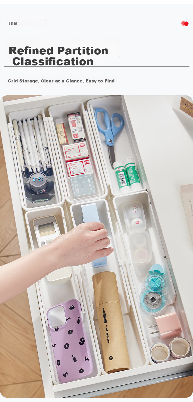 Youjialiangpin 2-Pack Drawer Divider Storage Box, Extendable Kitchen Organizer, Desktop Cosmetic Storage Container, Categorized Storage 6