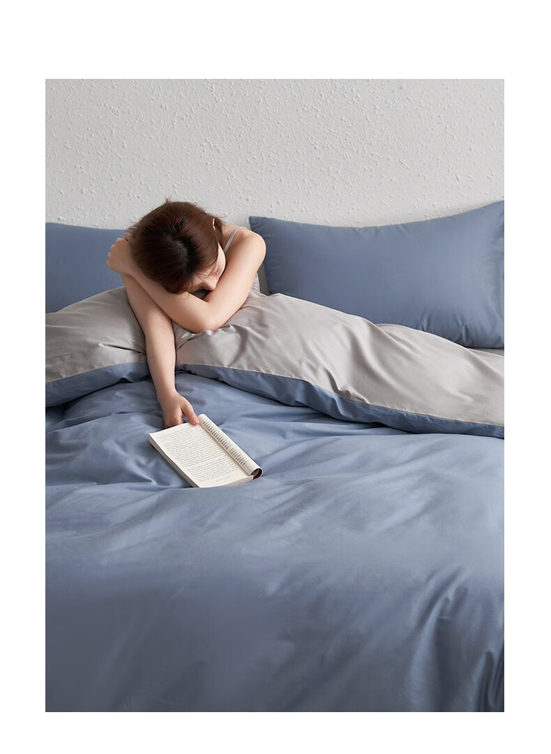 MUJI 100% Cotton Four-Piece Bedding Set, Pure Cotton Fitted Sheet for 1.5m Bed, Duvet Cover 200x230cm 11