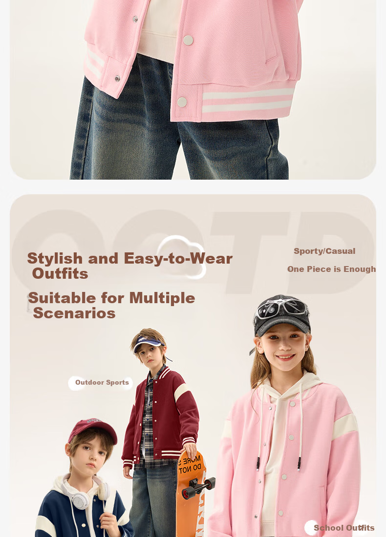 Baleno Boys' Jacket, Spring And Autumn Style, for Older Children, 2026 Trendy Cool Kids' Clothing, Color-Block Baseball Uniform, Children's Spring Casual Jacket 5