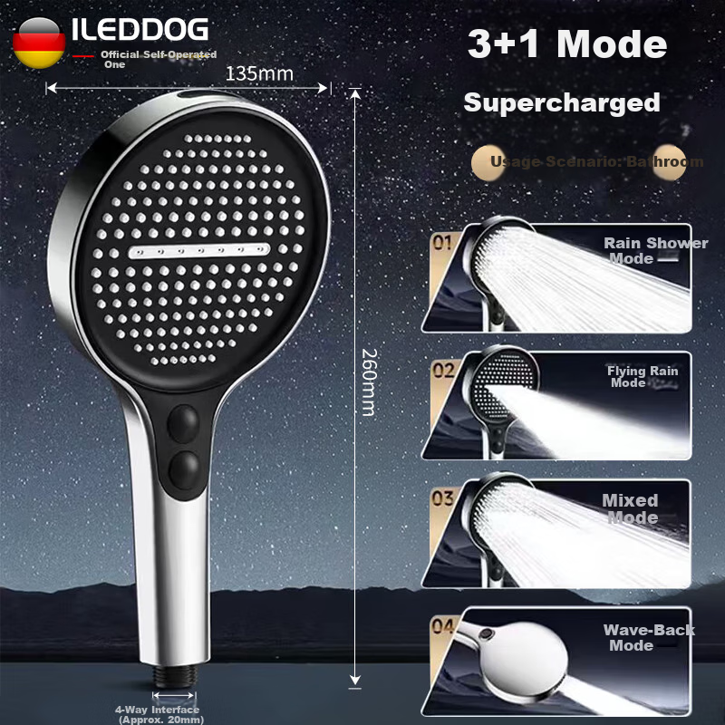 Душевая лейка iLeddog JH-5113, большая панель, усиленное давление, ручная, ABS пластик, хромированная
