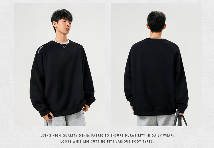 Dingfengbaoluo American Style Crew Neck Sweatshirt Men Autumn Patchwork Casual Loose Fit Long Sleeve Top QWE37 Black XL 2
