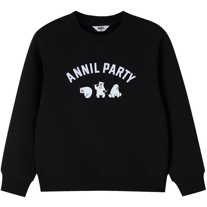 Annil Kids Boys and Girls Crew Neck Fleece Lined Sweatshirt 2025 Winter New Black 160