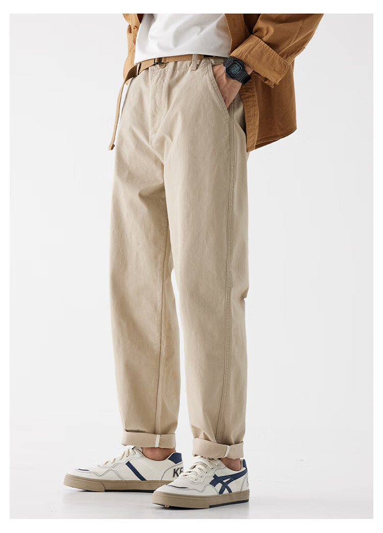 JEEP Casual Pants for Men, Loose-Fitting Trendy Spring And Summer High-End Straight-Leg Cargo Pants, Light Khaki, Size 28 7