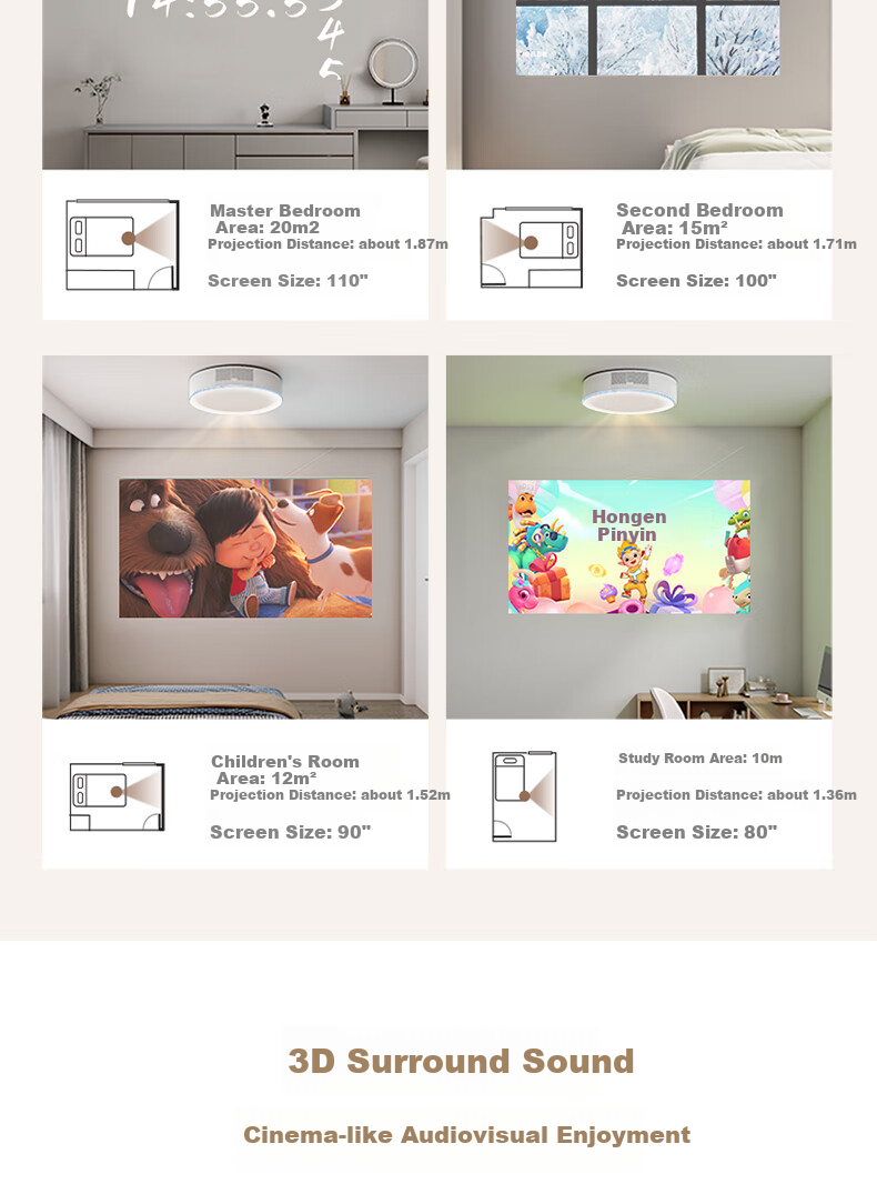 Dalunaladingshendeng Smart Projector X30Pro+, [Limited Time Subsidy], Ultra-Short Throw, Bedroom Home Use, Ultra-High Definition TV, Home Theater Screen Casting, Hundred-Inch Large Screen, Ceiling Light Projector 7
