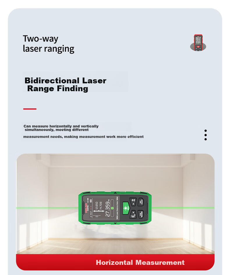 DELIXI ELECTRIC Green Light Laser Distance Meter Cross Line Tape Measure 3-in-1 High Precision Multifunction Electronic Ruler Lithium Battery Version 100m 4