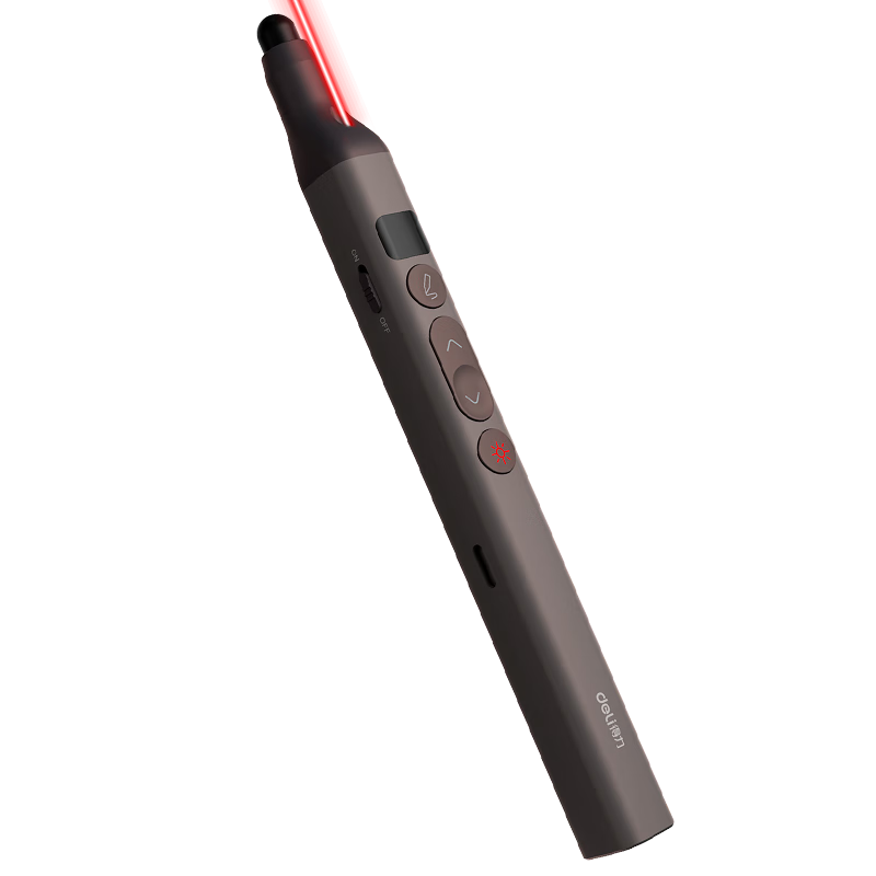 Deli Screen Laser Page-Turning Pen for Teachers, Extendable Teaching Pointer, Seewo Whiteboard PPT Presentation Pen with Digital Display And Battery Level, Wireless Presentation Pointer with Timer Reminder, Red Light MA116 Gray