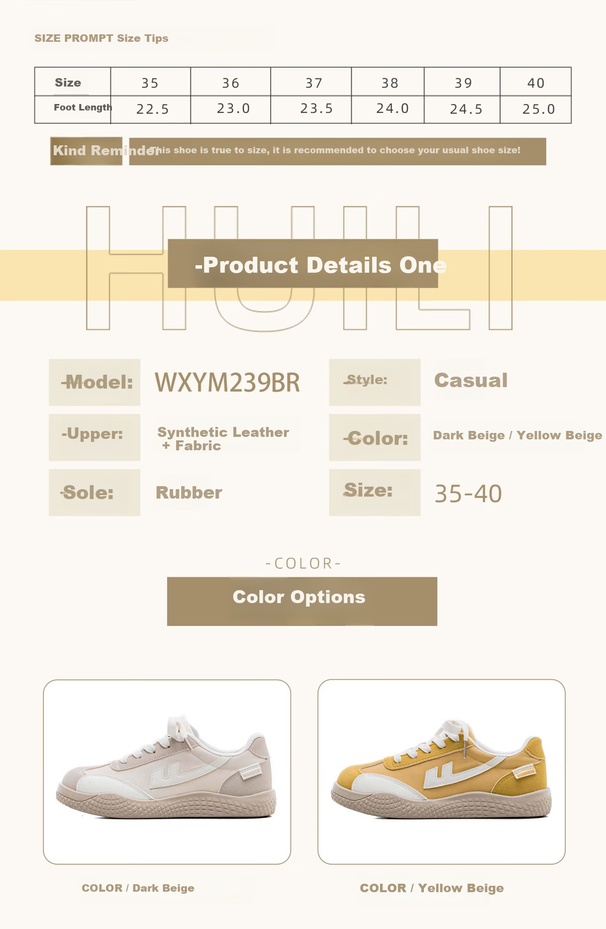 Huili Women's Leather Shoes, Dexun Style, Autumn New Casual Low-Top Thin-Soled Sneakers WXYM239BR, Deep Beige Gray, Size 38 1