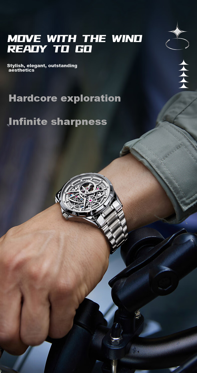 GUANQIN Men's Mechanical Watch, Swiss Certified Fully Automatic Skeleton Trendy Men's Watch, Fireworks Series Strong Luminous Famous Watch 4