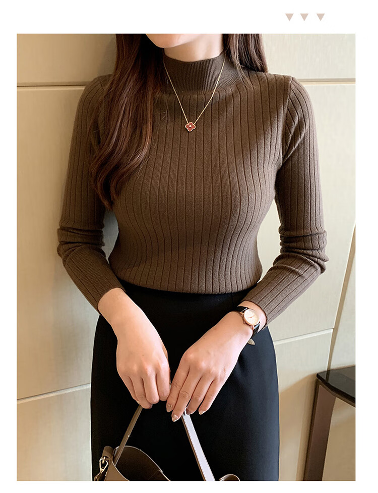 GRACEWELL Women's Knit Sweater Autumn Winter Elegant Half Turtleneck 2025 New Slim Fit Basic T-Shirt Top 16