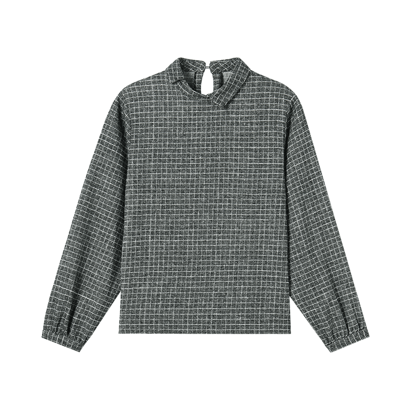 Dme Asymmetric Collar Plaid Minimalist Top Winter Niche Comfortable Simple Style Shirt for Women