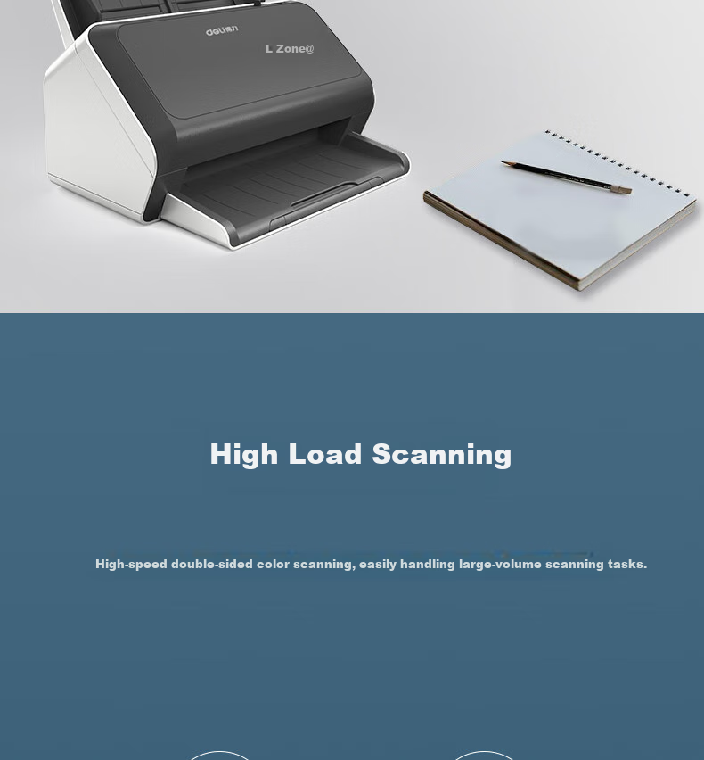 Deli Domestic Scanner DS2055 Sheet-Fed Duplex Color Automatic Continuous Document Scanning High-Speed Office Use 55ppm/110ipm 4