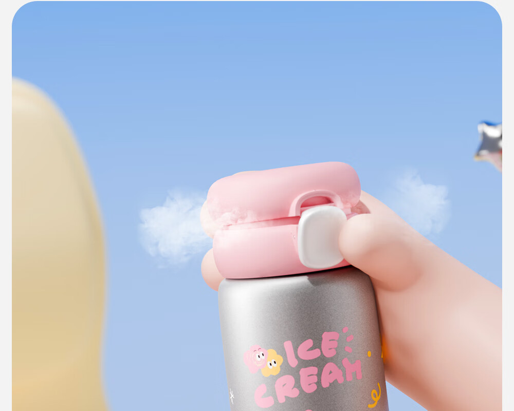 FGA Fugang Children's Day Insulated Bottle 316L Stainless Steel Straw Maternity Water Cup Student Portable Flip Lid Cup Silver Pink 4