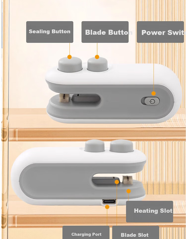 BJ Mini Sealing Machine, Portable Home Sealer, Snack Packaging Bag Sealing Clamp, Hand-Pressed Sealer, Rechargeable Sealing Tool, Hot Sealing Machine, Mooncake Packaging Bag Sealer 10