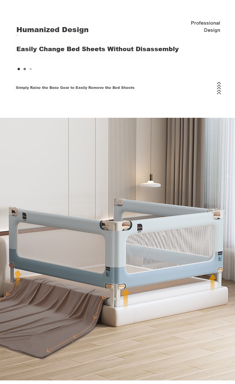 Nuofanya Bed Guard Rail, Child Safety Barrier, Baby Protection Fence, Color-Block Gray, 1.8+2.0+2.0, No Drilling Required, Three-Sided Installatio 8