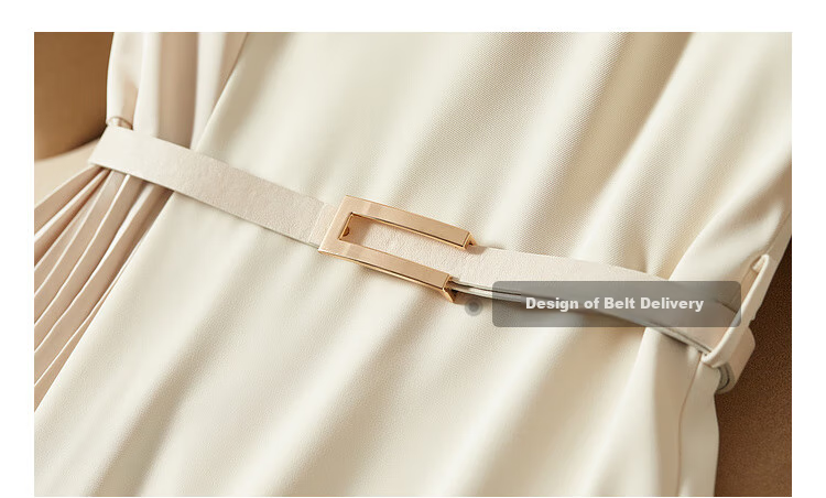 Sentubila Design-Inspired Patchwork Dress, Summer Elegant Pleated Skirt for Petite Figures, Apricot Color, Size S 29