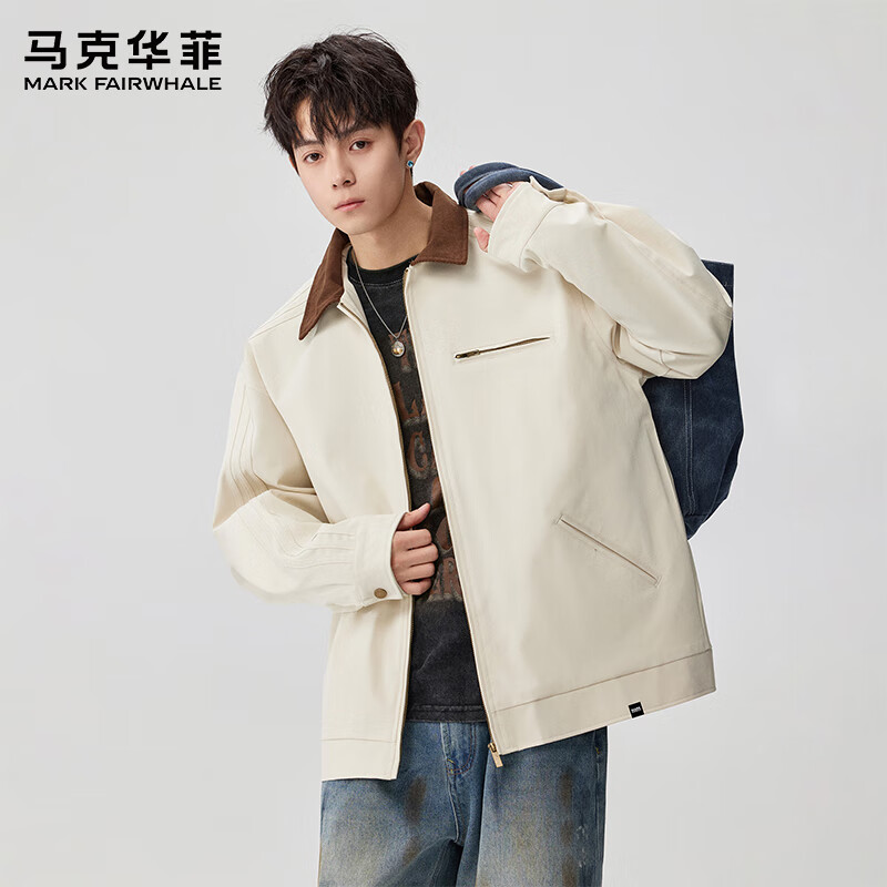 MARK FAIRWHALE Japanese Retro Workwear Jacket Men 2025 Autumn New American Style Lapel Coat Men Beige XL