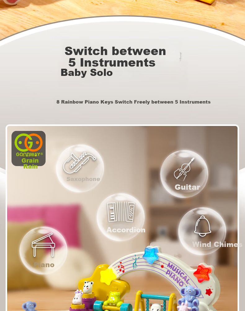 GOODWAY Children's Electronic Keyboard Toy, for Infants 0-3 Years Old, 2 Musical Early Education, Multifunctional Hand Piano, Drum Set, Birthday Gift for Boys 6