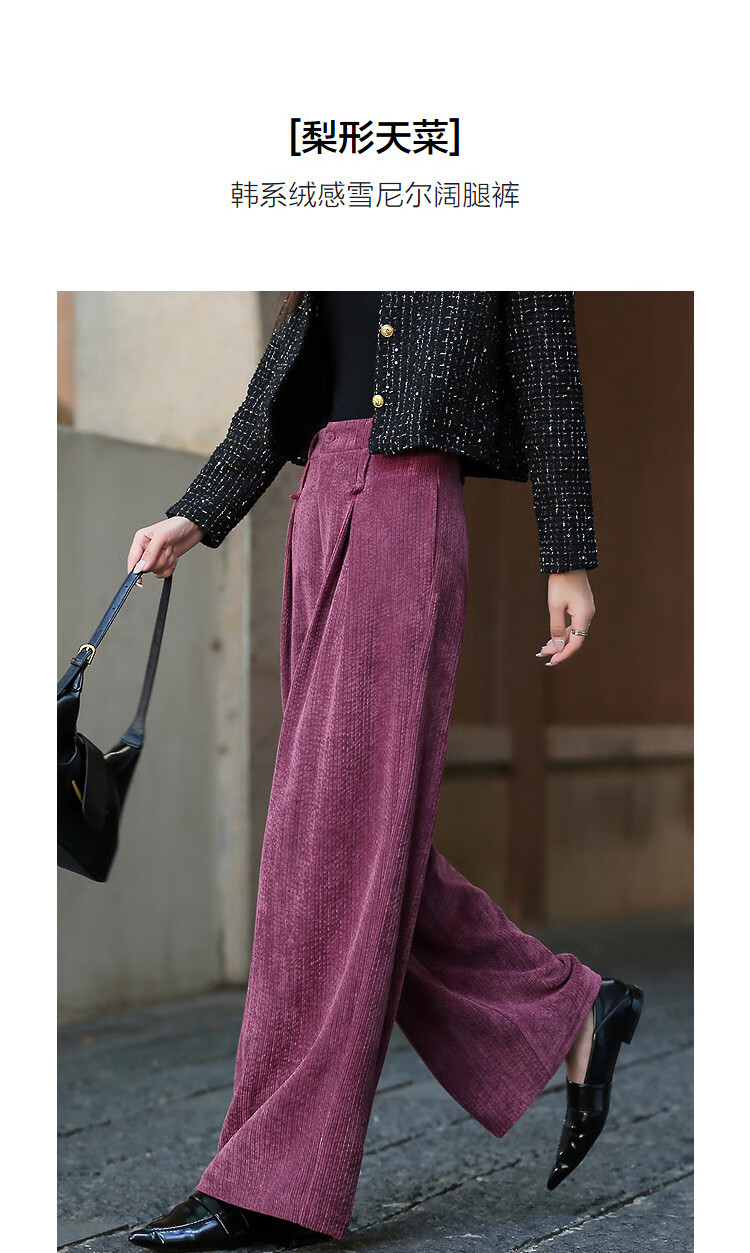 Demana Pear-Shaped Autumn Warm Plush Chenille Pleated Elegant Petite Wide-Leg Women's Casual Pants 1