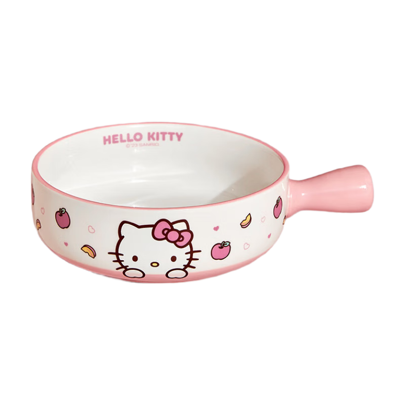 MANCHAOJIA Hello Kitty Handle Ceramic Bowl Household Baking Bowl Cute Dormitory Student Fruit Salad Instant Noodle Soup Rice Bowl