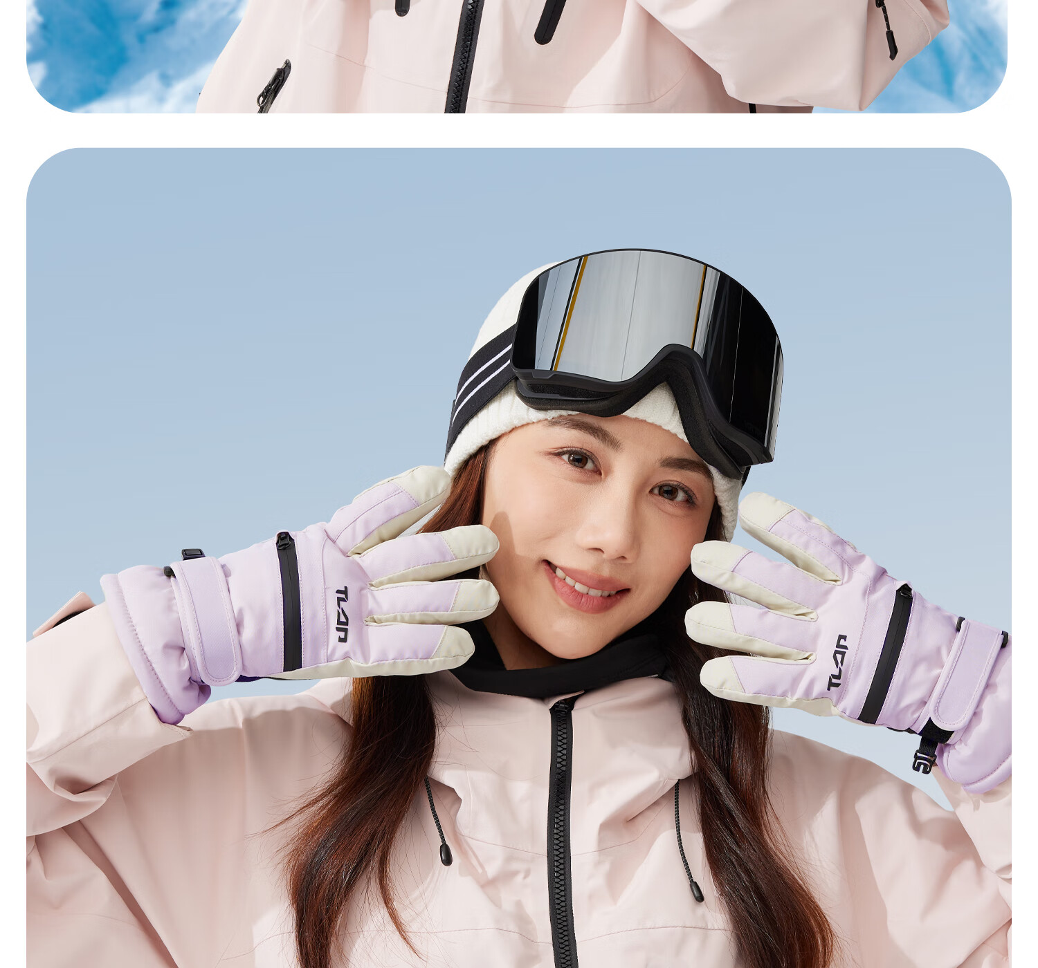 Yottoy Ski Gloves Snowboard Touchscreen Five-Finger Professional Carving Windproof Warmth Unisex Mist White | Long Fleece Thickened 6