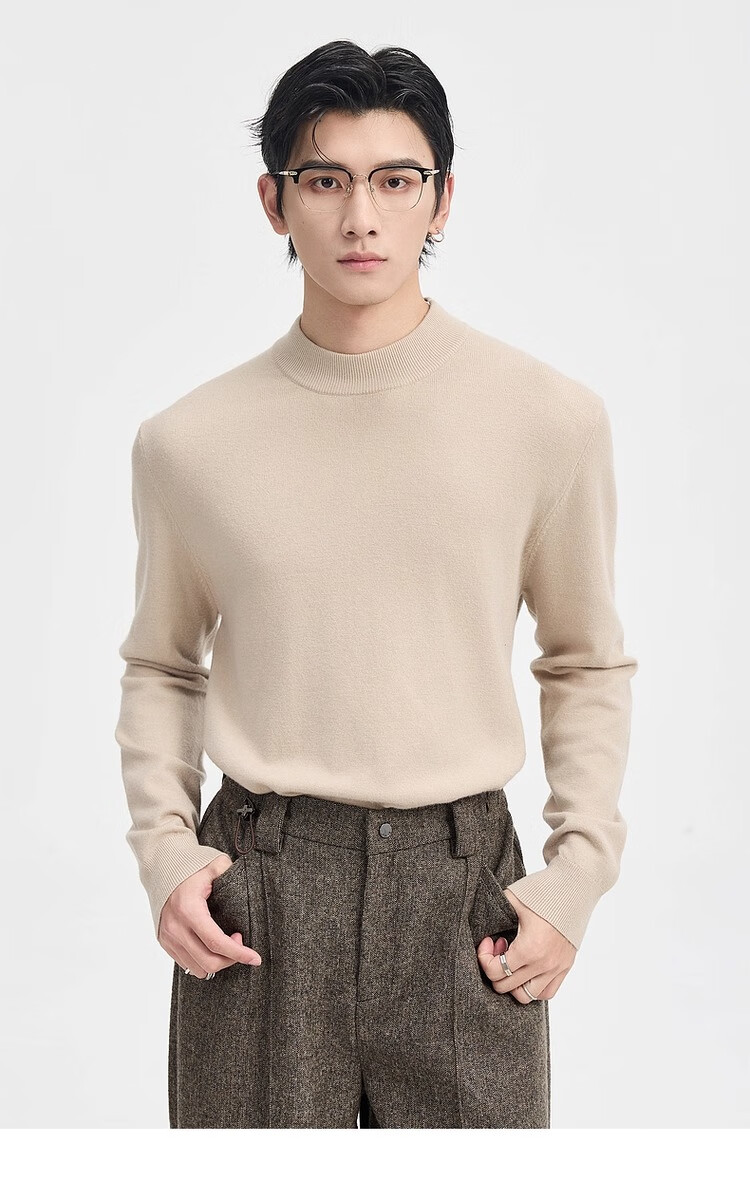 Earl Zuoer [Lycra Tencel Wool] Early Winter 25 Crew Neck Pullover Knit Base Shirt Men's Solid Loose Sweater 34