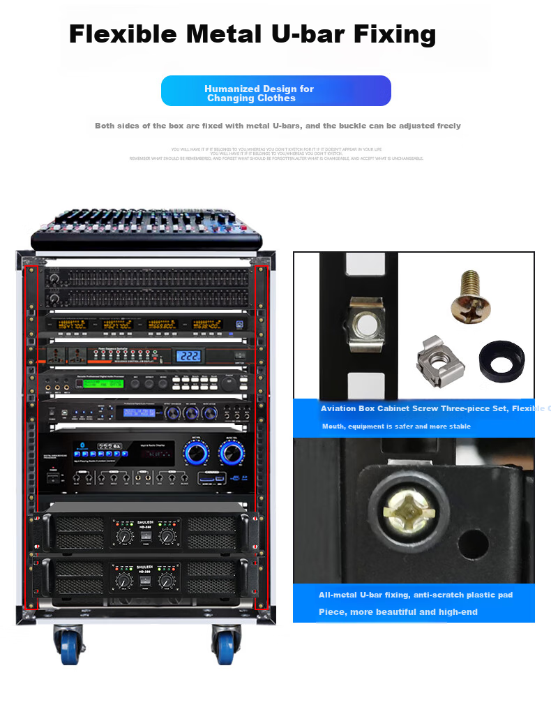 Shuledi ABS-80U Audio Rack, Speaker Cabinet, 16U Rack, Mobile Cabinet with Wheels, Equipment Rack for Amplifiers, Microphones, Main Units, Mixing Console, Square Aviation Case, Performance Use without Doors 20